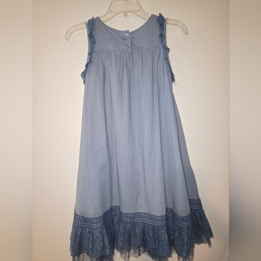 Blue firefly hunting dress sleeveless blue lace trim tai - Picture 3 of 10